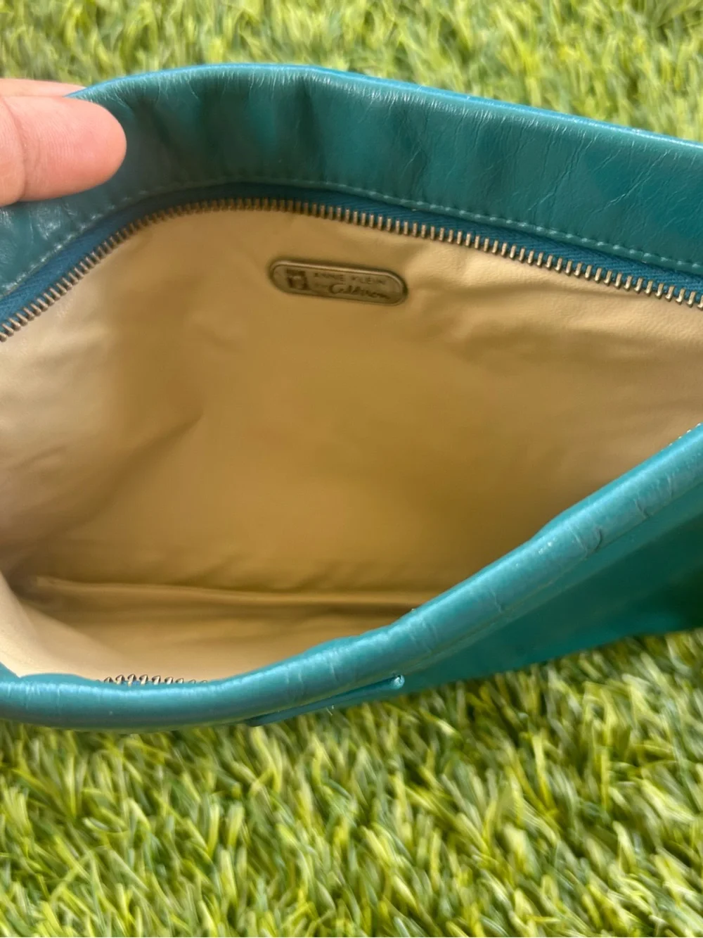 Anne Klein Vintage Teal Leather Cosmetic Pouch